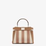 Fendi Peekaboo Mini Selleria and beige Pequin stripe fabric bag with 336 hand-sewn topstitches